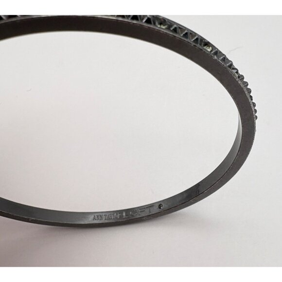 Ann Taylor Loft Metal Bangle Bracelet Black Studded Spike Rhinestone Accents - Picture 4 of 7